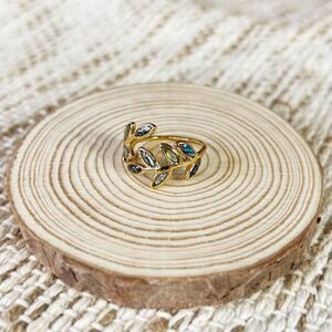 Boho‎ Wrap Gold Leaf Ring Adjustable Branch Gemstone Statement Ring Minimal